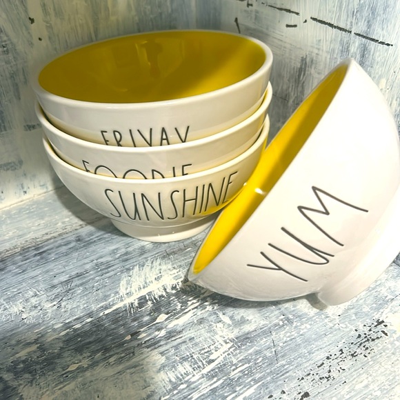 Set of 4 RAE DUNN bowls- FOODIE, YUM, SUNSHINE, FRIYAY - Picture 2 of 5